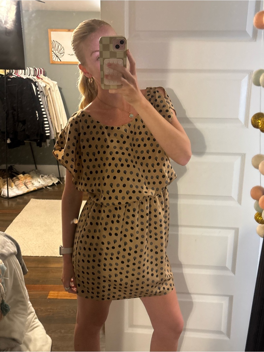City Triangles Tan Polka Dot Ruffle Mini Dress